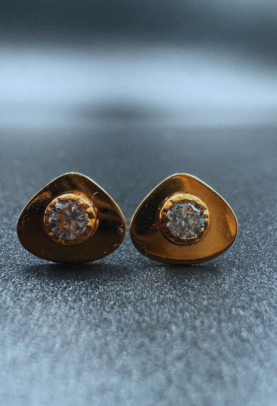 NJ Arts Trendy Gold Plated Triangle Solitaire Stud Earrings Yellow Gold 18kt Stud Earring - NJ Arts