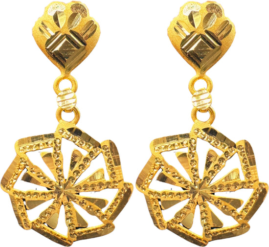 NJ Arts Golden Radiance Floral Drop Earrings Yellow Gold 18kt Stud Earring