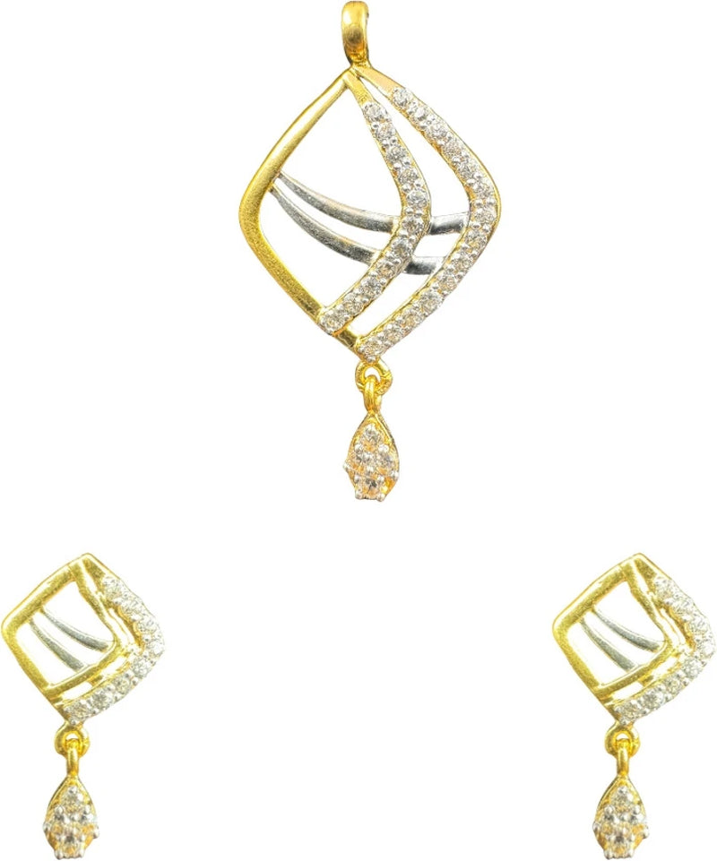 NJ Arts Yellow Gold Eleganza Radiant Curve Set 22kt NA Earring & Pendant Set