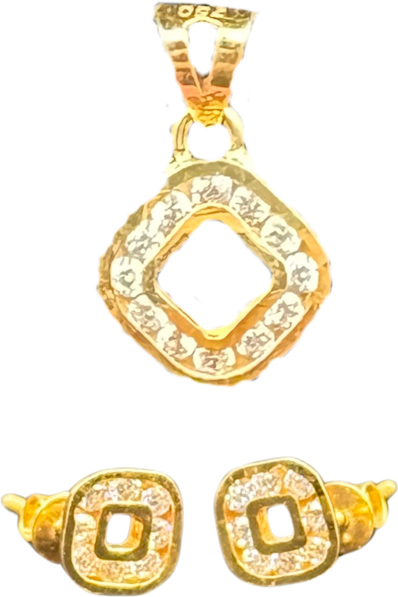 NJ Arts Yellow Gold 18ct real gold Diamond-Shaped Radiance Gold Pendant & Earrings Set 18kt Swarovski Earring & Pendant Set