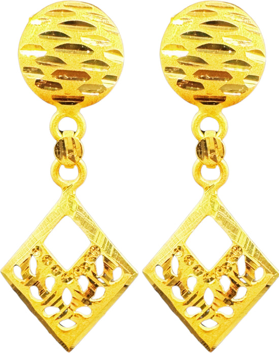 NJ Arts Golden Geometric Drop Earrings Yellow Gold 18kt Stud Earring