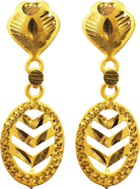 NJ Arts Golden Leaf Oval Drop Earrings Yellow Gold 18kt Stud Earring
