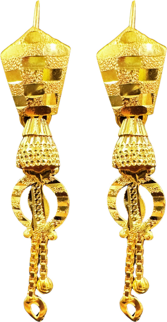 NJ Arts Golden Ethnic Long Chain Drop Earrings Yellow Gold 18kt Drop Earring