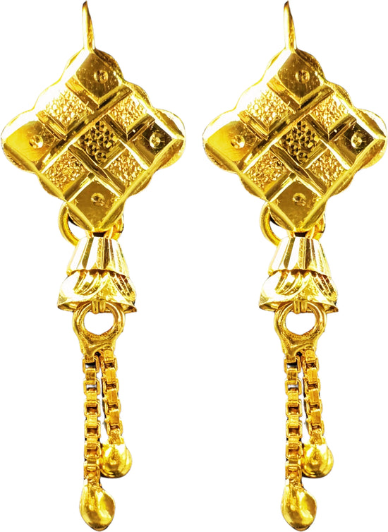 NJ Arts Traditional Gold Plated Geometric Drop Earrings Yellow Gold 18kt Drop Earring