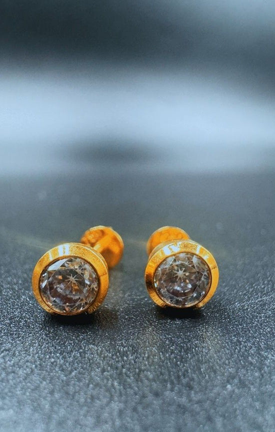 NJ Arts Classic Gold Plated Round Solitaire Stud Earrings Yellow Gold 18kt Stud Earring