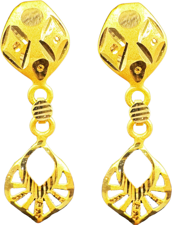 NJ Arts Golden Geometric Drop Earrings with Cutwork Design Yellow Gold 18kt Drop Earring