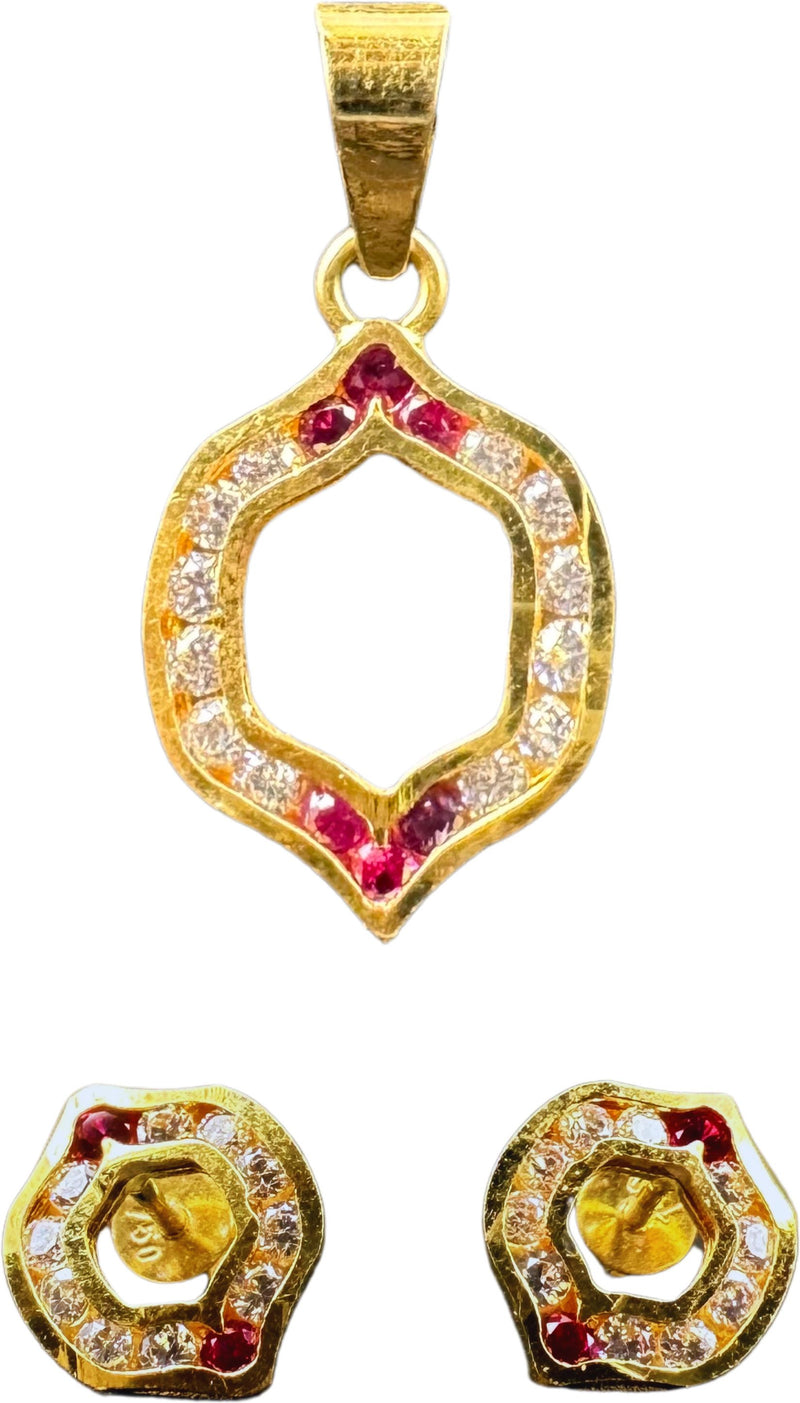 NJ Arts Yellow Gold 18ct real gold Royal Charm Gold Pendant & Earrings Set 18kt Swarovski Earring & Pendant Set