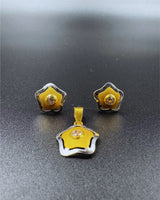 NJ Arts Yellow Gold 24ct real gold Star Blossom Gold Pendant & Earrings Set 22kt Swarovski Earring & Pendant Set