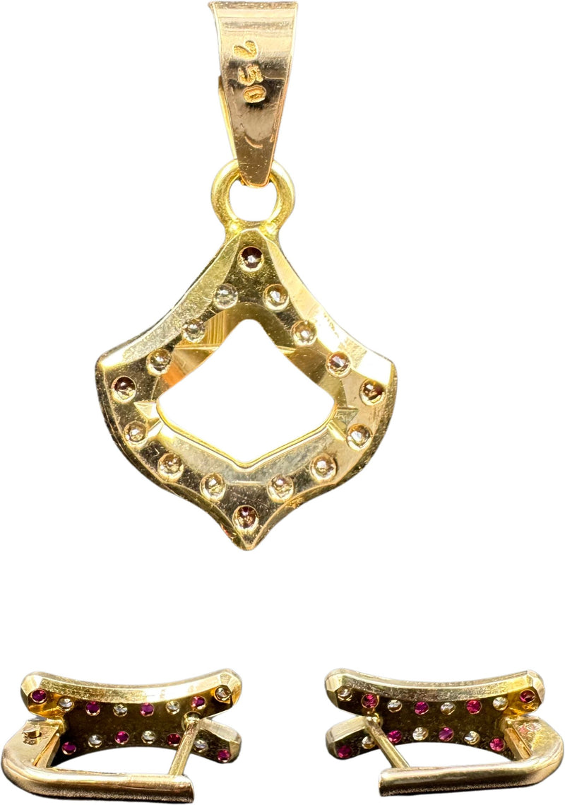 NJ Arts Yellow Gold 18ct real gold Ruby Elegance Gold Pendant & Earrings Set 18kt Swarovski Earring & Pendant Set