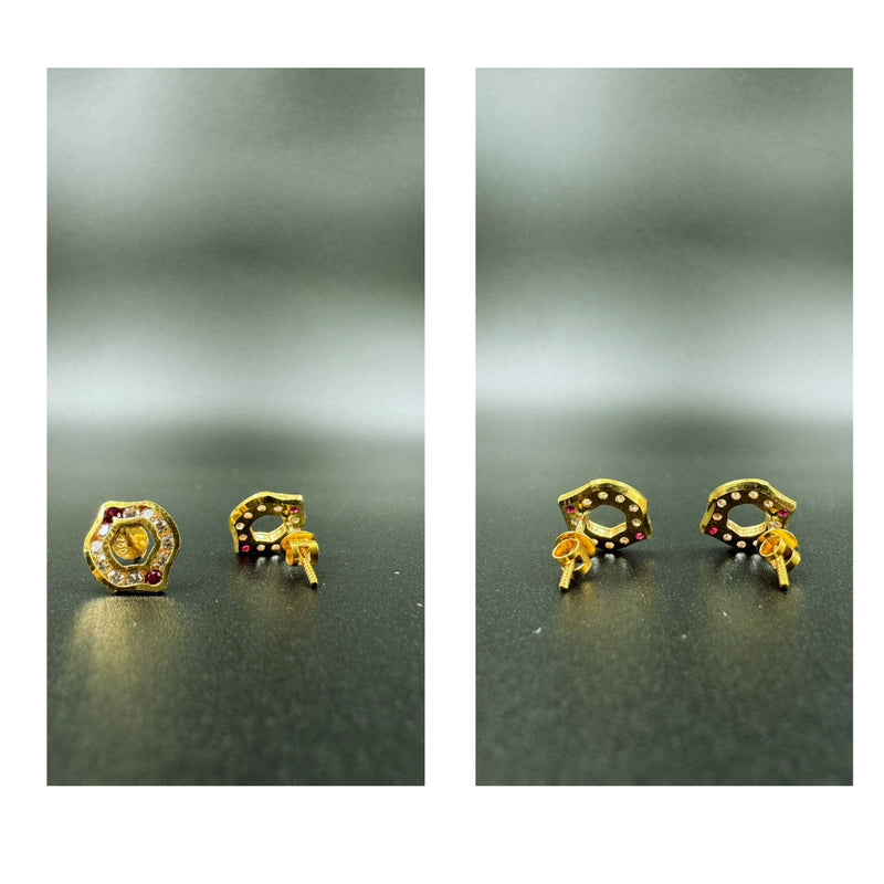 NJ Arts 18ct gold HexaGlow Ruby Diamond Gold Earrings Yellow Gold 18kt Swarovski Stud Earring