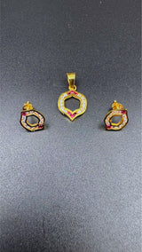 NJ Arts Yellow Gold 18ct real gold Royal Charm Gold Pendant & Earrings Set 18kt Swarovski Earring & Pendant Set