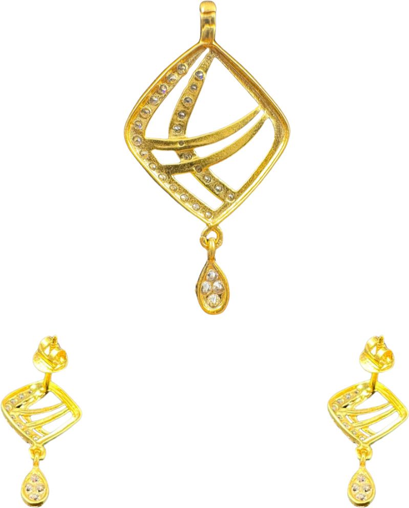 NJ Arts Yellow Gold Eleganza Radiant Curve Set 22kt NA Earring & Pendant Set