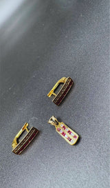 NJ Arts Yellow Gold 18ct real gold Luxe Spark Gold Pendant & Earrings Set 18kt Swarovski Earring & Pendant Set