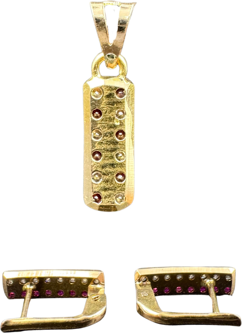 NJ Arts Yellow Gold 18ct real gold Luxe Spark Gold Pendant & Earrings Set 18kt Swarovski Earring & Pendant Set
