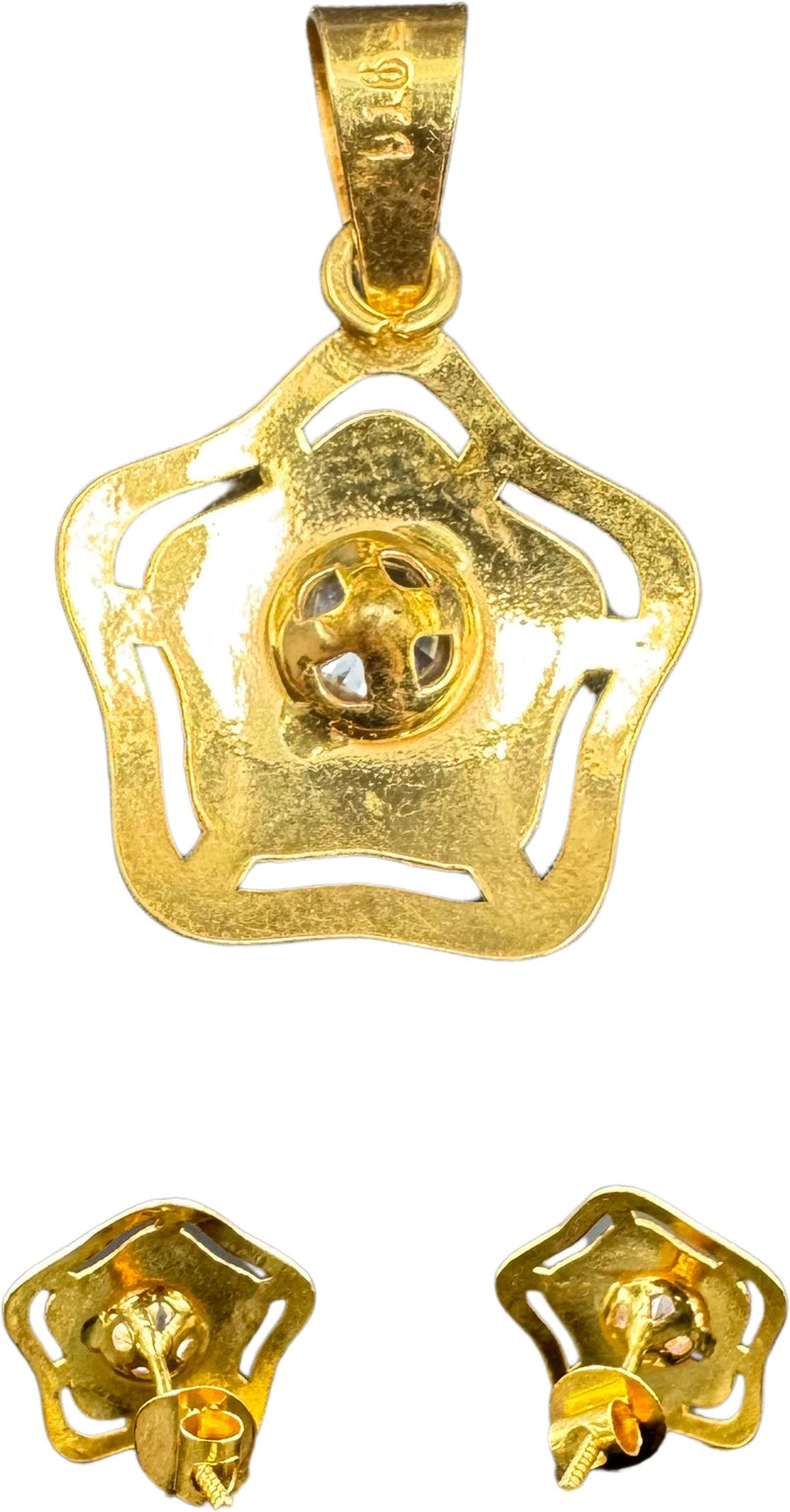 NJ Arts Yellow Gold 24ct real gold Star Blossom Gold Pendant & Earrings Set 22kt Swarovski Earring & Pendant Set
