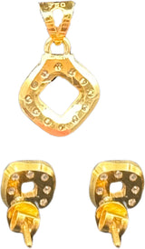 NJ Arts Yellow Gold 18ct real gold Diamond-Shaped Radiance Gold Pendant & Earrings Set 18kt Swarovski Earring & Pendant Set