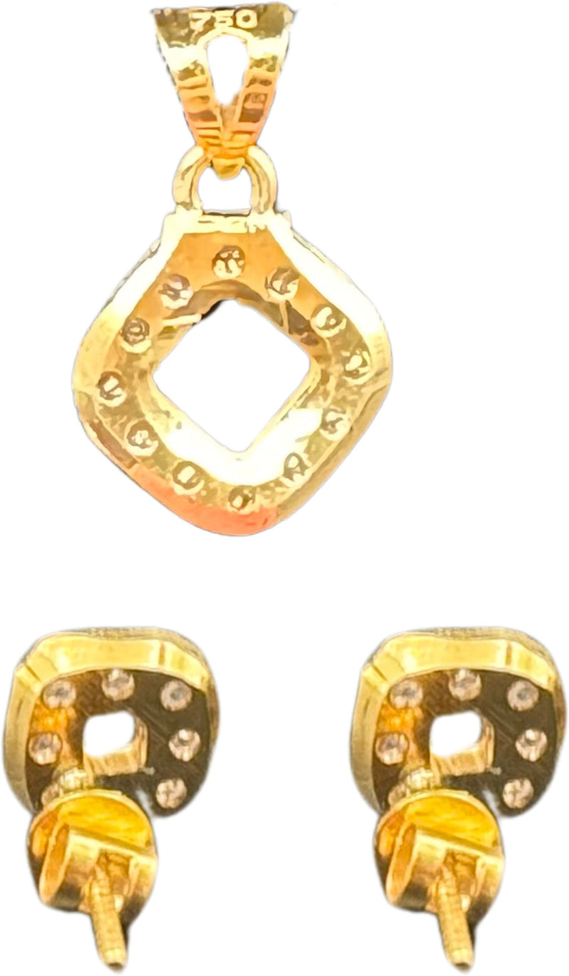 NJ Arts Yellow Gold 18ct real gold Diamond-Shaped Radiance Gold Pendant & Earrings Set 18kt Swarovski Earring & Pendant Set