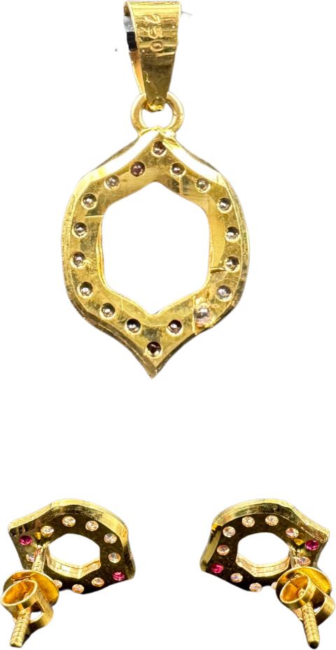 NJ Arts Yellow Gold 18ct real gold Royal Charm Gold Pendant & Earrings Set 18kt Swarovski Earring & Pendant Set