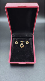 NJ Arts Yellow Gold 18ct real gold Diamond-Shaped Radiance Gold Pendant & Earrings Set 18kt Swarovski Earring & Pendant Set