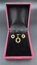 NJ Arts Yellow Gold 18ct real gold Royal Charm Gold Pendant & Earrings Set 18kt Swarovski Earring & Pendant Set