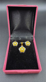 NJ Arts Yellow Gold 24ct real gold Star Blossom Gold Pendant & Earrings Set 22kt Swarovski Earring & Pendant Set